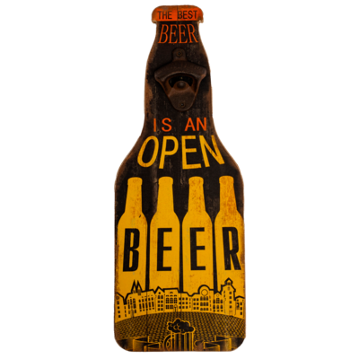 Табличка настенная МДФ 40х15 см с металлической открывалкой для бутылок «Open Beer» DE-4015BO-OB