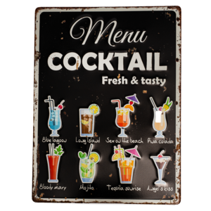 Табличка металлическая 30x40 см «Menu Cocktail» DE-3040-MC