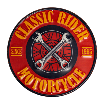 Табличка металлическая круглая 30 см «Classic Rider Motorcycle» DE-30R-CRM