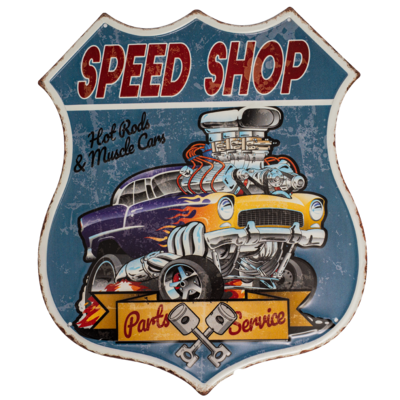 Табличка металлическая фигурная 33х39 см «Speed Shop» DE-3339F-SSH