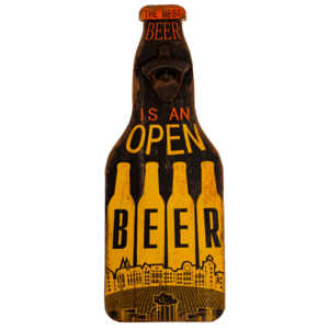 Табличка настенная МДФ 40х15 см с металлической открывалкой для бутылок «Open Beer» DE-4015BO-OB