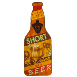 Табличка настенная МДФ 40х15 см с металлической открывалкой для бутылок «Short Beer» DE-4015OB-SHB