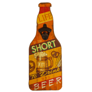 Табличка настенная МДФ 40х15 см с металлической открывалкой для бутылок «Short Beer» DE-4015OB-SHB								