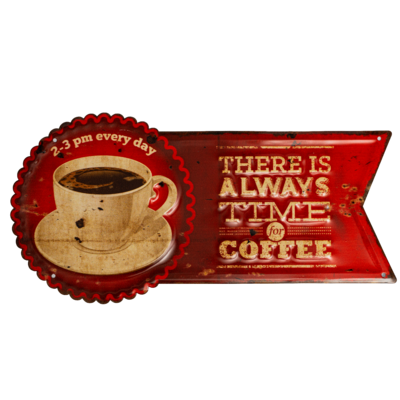 Табличка металлическая фигурная 40х20 см «There is always time for coffee» DE-4020F-TC