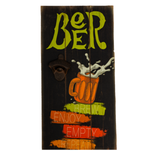 Табличка настенная МДФ 40х20 см с металлической открывалкой для бутылок «Beer» DE-4020OP-B