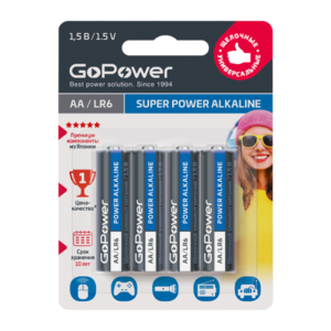 GoPower Батарейка LR6 AA BL4 Alkaline 1.5V, пальчиковая (4 шт)