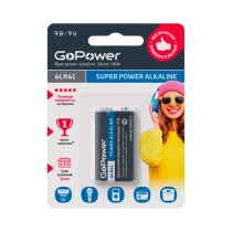 GoPower Батарейка Крона 6LR61 BL1 Alkaline 9V (1 шт)