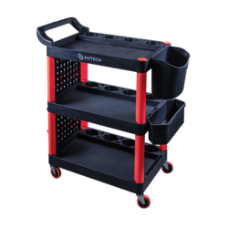 AuTech Пластиковый стол тележка на колесиках с одной боковой стенкой и двумя ведрами. Место полировщика Au-2109