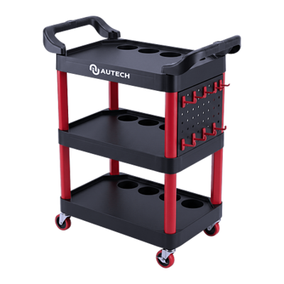 AuTech Пластиковый стол тележка на колесиках с одной боковой стенкой и двумя ведрами. Место полировщика Au-2109