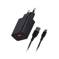 GoPower Сетевое З/У GoPower GP1U 1USB 2.4A 12W с кабелем Type-C черный (1/200)